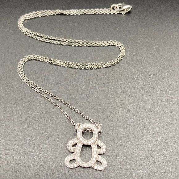 Sterling Silver Cubic Zirconia Teddy Bear Necklace - Picture 4 of 11